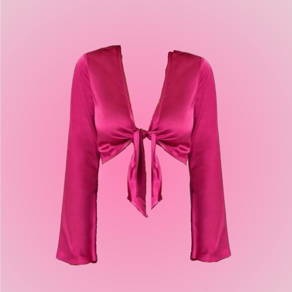 Hot Pink Bell Tie Sleeve Top